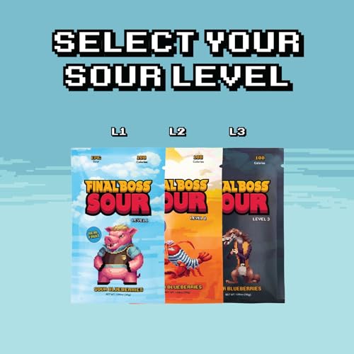 Final Boss Holiday Sour Candy, Sour Blueberries, 10 Pack, Level 1, Fruit Chews with Real Dried Fruit, No Artificial Colors or Flavors, Low Calorie Snack for Kids, Teens, Adults, Lunch Boxes