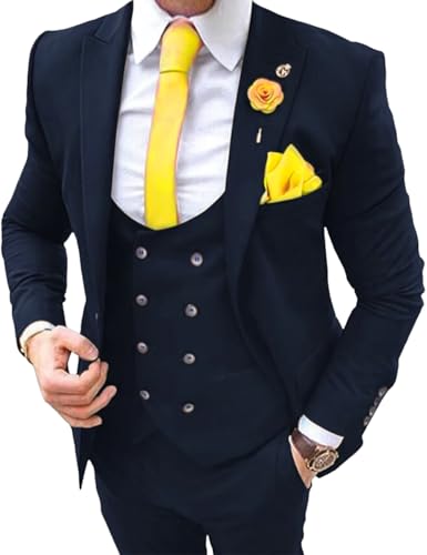 Men's Suit 3 Piece Slim Fit Double Breasted Vest Suit Formal Groomsmen Wedding Prom Blazer Jacket Suit Pants Suits