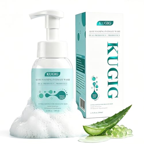 Kugig Wash Mens and Womens pH Balanced Intimate Cleanser Feminine Cleanser Dual Probiotics+Aloe Formula Suitable for Sensitive Skin Odor Control and Moisturizing 6.76 oz (One Pack)