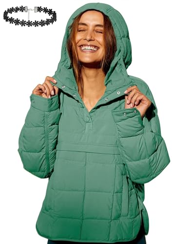 Smilamo Women's Green Oversized Hooded Puffer Jacket - Lightweight, Quilted, and Cozy for Winter Adventures - Image 2