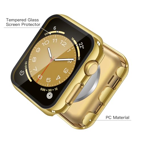 Image of Misxi Case with Screen Protector for 38mm Apple Watch Series 3 /2 | 2-Pack Cover with Tempered Glass for 3 /2, Scratch Resistant Sensitive Touch, 1 Gold + 1 Transparent