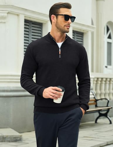 Image of MAGCOMSEN Men's Quarter Zip Pullover Lightweight Mock Neck Polo Sweater Long Sleeve Warm Fall Winter Pullover Sweaters