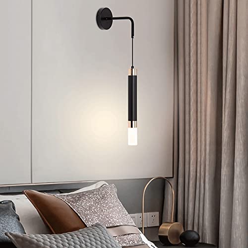 Lámparas de pared LED modernas tipo aplique negro de tubo largo cilíndrico para interiores 8