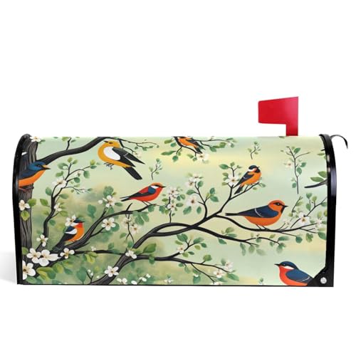 Image of Wamika Spring Flowers Magnetic Mailbox Covers Cherry Blossoms Birds Mailbox Cover Standard Size Full Magnet Garden Yard Porch Mail Boxes Cover Holiday Decorations 21 inch L x 18 inch W