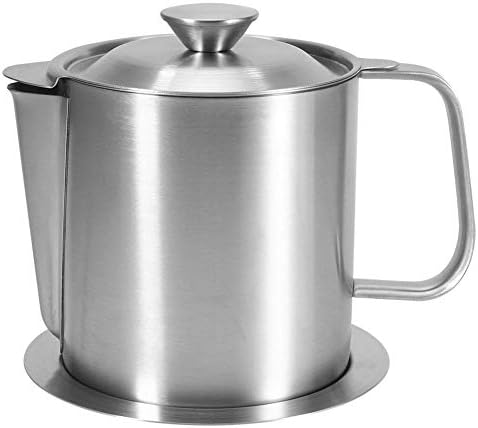 Kitchen Oil Filter, Stainless Steel Cooking Handle Oil Soup Filter Separator Pot Bacon Grease Container for Houshold Kitchen