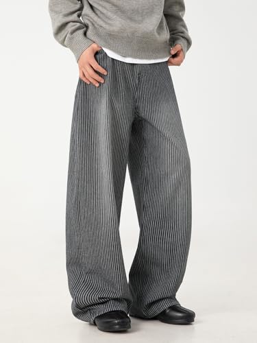 Men's Casual Denim Pants Baggy Y2k High Waist Straight Wide Leg Striped Jeans Hip Hop Streetwear for Men2