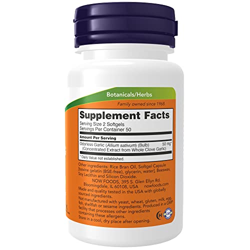 Now Supplements, Odorless Garlic (Allium Sativum), Concentrated Extract, 100 Softgels #TOP1