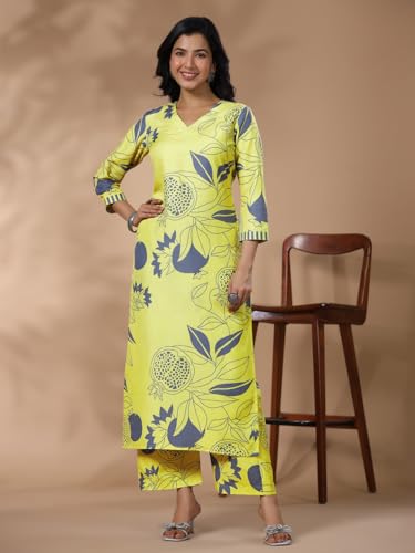 Image of GoSriKi Women's Rayon Blend Straight Printed Kurta & Palazzo