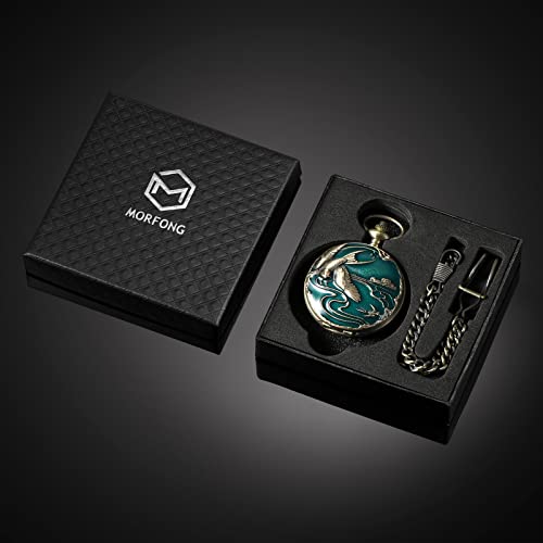 Image of MORFONG Vintage Bird Design Pocket Watch Quartz Watches for Men Women Birthday Christmas Gifts with Box Chain