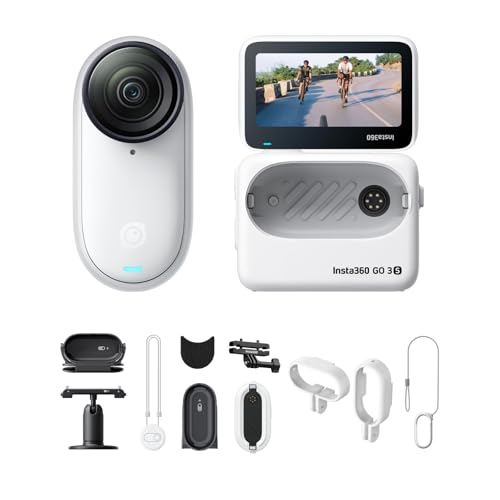 Insta360 GO 3S Pack Multiview Cyclisme 64GB Blanc - Petite caméra de vlog 4K, POV Mains Libres, Montage Partout, stabilisation, 140 Min d'autonomie, étanche...