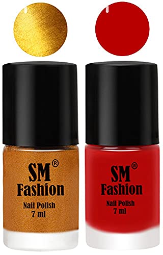 Image of Long Lasting Nail Polish | Nail Paint Combo 7 ml Each) - Set of 2 Golden-Red