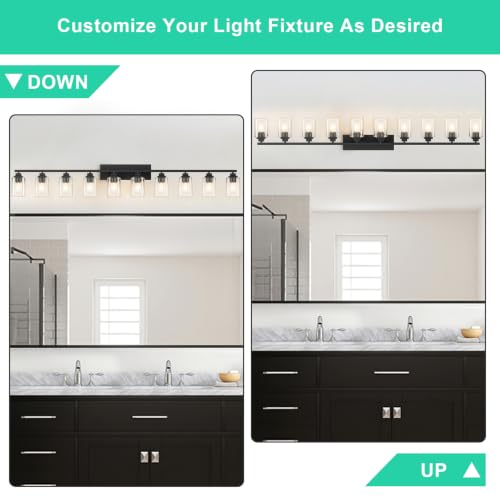 Image of Matte Black Bathroom Light Fixtures, 10-Light Vanity Lights over mirror