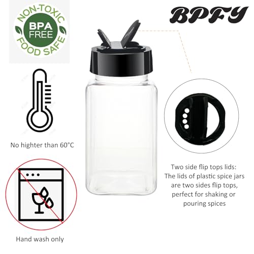 24 Pack 4oz Clear Plastic Spice Jars With Black Plastic Lids, Square Spice Bottles, Seasoning Containers with Chalk Labels, Pen, Funnel, Spice Containers For Kitchen Cabinet