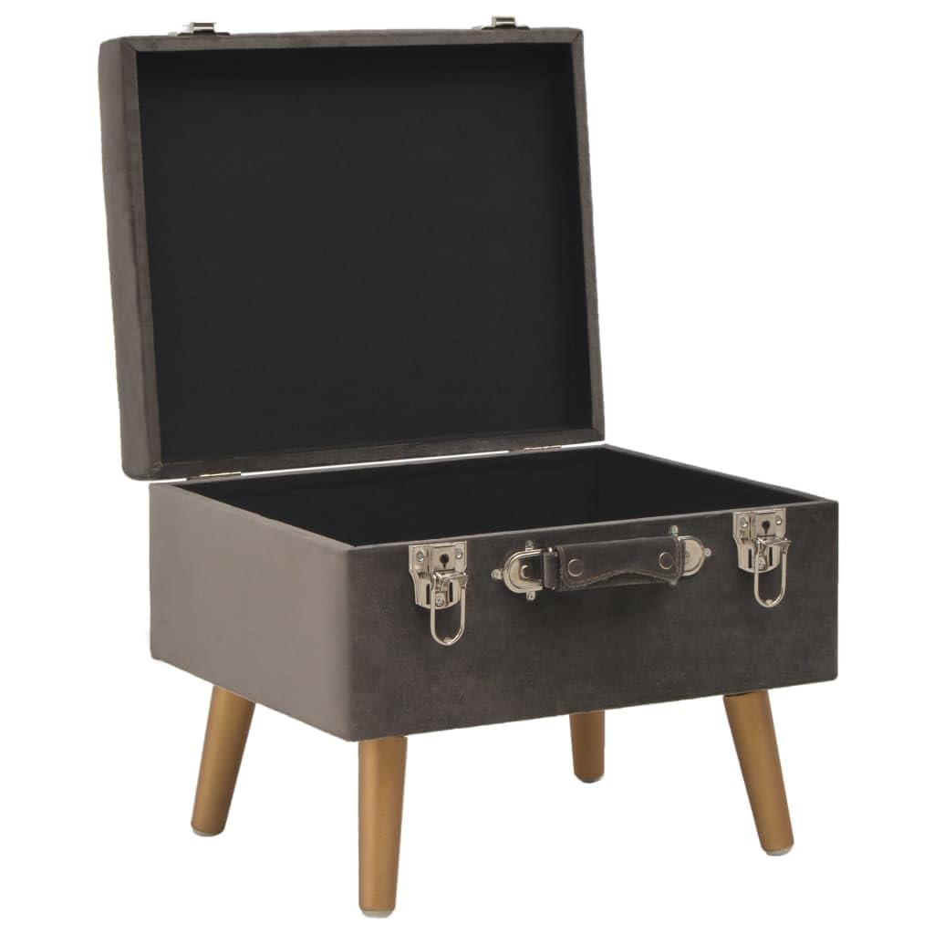 Taburete con espacio de almacenamiento, 3 unidades, terciopelo gris, patas de madera maciza, taburete grande y pequeño con compartimento, cofre versátil para pasillo, dormitorio, pasillo