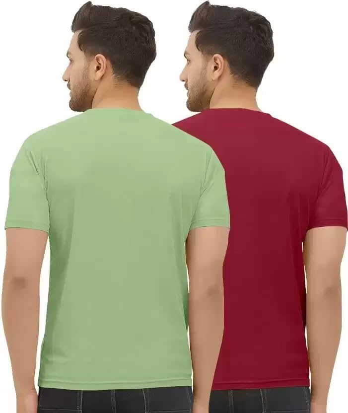 Image of Classic Men Solid Polyester Round Neck Tshirt || 11 Lines Graphic, Regular Fit, Comfortable T-Shirt for Men (Pack of 2)