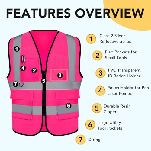 Image of XPCARE Reflective Safety Vests For Women Men, High Visibility Security Vest Pockets and Zipper Front Construction Work Vest