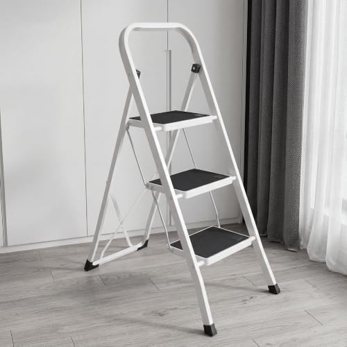 Escalera plegable de acero de 3 peldaños resistente para mantenimiento de interiores 8