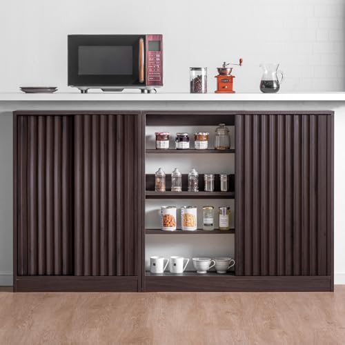 タンスのゲン カウンター下収納 奥行30cm 幅90cm 薄型 収納 引き戸 キャビネット 収納棚 チェスト スリム サイドボード ハイタイプ 北欧 木製 おしゃれ 49600439(119857)