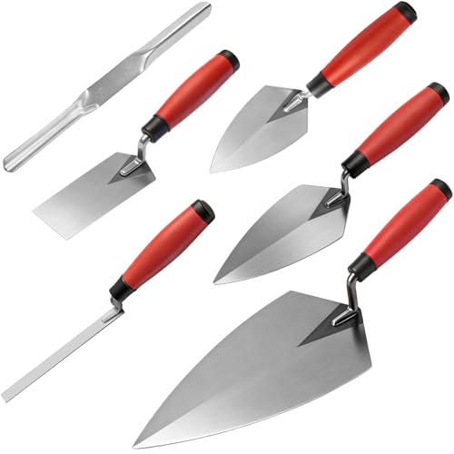 CRAFTZONE 6-Pieces Masonry Hand Tool Set Brick Pointing Margin Tuck Pointing Trowel & Convex Brick Jointer