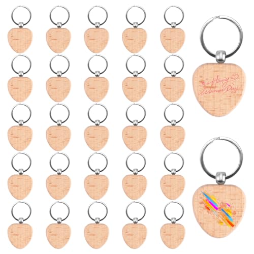 zorvixal 25 Pezzi Portachiavi in Legno Personalizzato, 7.5 x 4 cm Portachiavi in Legno Vuoti Scrivibili, Cuori da Incidere, per Personalizzare Fai Da Te, Dipingere, Decorare, Regali, Pittura