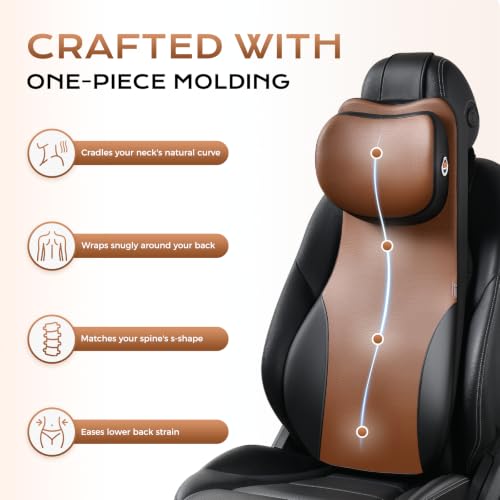Image of Coverado Neck and Lumbar Support for Car, Ergonomic Memory Foam& Breathable Leather Car Back Support, Adjustable-Height Velcro Design Car Neck Pillow, Car Cushion Neck Back Pain Relief, Black&Brown