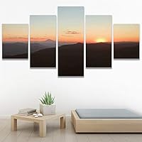 SIGNWIN 5 Panel Canvas Wall Art Sunset in The Mountains for Home Decorations Ready to Hang - 60