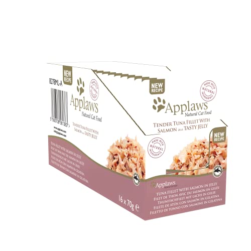 Applaws Premium Natural Wet Cat Food, Thunfischfilet mit Lachs in Gelee 70g Portionsbeutel (16x70g) Cover