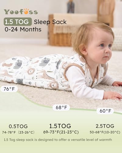 Image of Yoofoss Baby Sleep Sack 0-6 Months, 1.5 Tog Baby Wearable Blanket with 2-Way Zipper, 100% Cotton Organic Fabric Winter Infant Sleeping Sack, Warm Soft Comfy