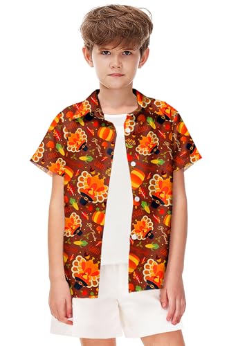 Remimi Unisex Kids Halloween Shirt Holiday Hawaiian Tops Short Sleeve Ugly Button Up 5-14 Years2