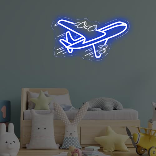 Image of Airplane Neon Sign, Airplane Wall Decor, Air plane Wall Art, Aviation Light Sign, Gift for Kid, Air Plane Wall Decor for Home Bar, 16.5 inchx9.3 inch, Blue