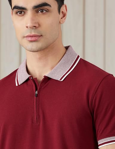 Image of Amazon Brand - Symbol Men's Cotton Rich Solid Zipper Polo Collar Tshirts | Half Sleeves | Plain-Regular Fit (Available in Plus Sizes)