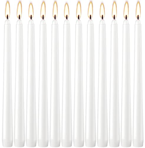 12 Pack Tall Taper - 10 Inch White Dripless, Unscented Dinner Candle - Paraffin Wax With Cotton Wicks - 7.5-8 Hour Burn Time #TOP4