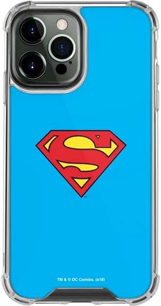 Skinit Clear Phone Case Compatible with iPhone 13 Pro Max - Officially Licensed DC Comics Superman Logo Background Pattern Design
