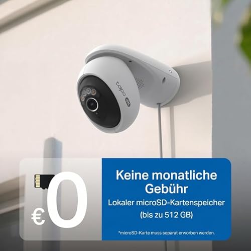 Tapo C560WS 4K 360° WLAN-Überwachungskamera für außen, Wi-Fi 6 Dual-Band, Farbnachtsicht, kostenfreie KI-Erkennung, Smart Tracking, Licht- & Ton-Alarm, Zwei-Wege-Audio, MicroSD-Karte Bis zu 512 GB