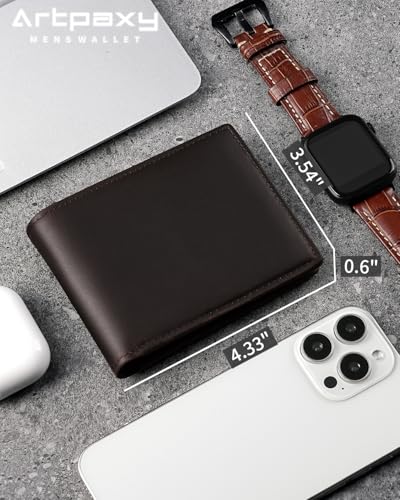 Image of Artpaxy Mens Wallet Bifold Genuine Leather RFID Blocking Wallet for Men with 1 ID Windows 13 Card Holders 2 cash pockets 1 Gift Box