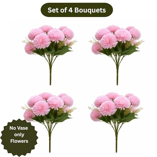 Image of Art Street Artificial Flower Bunch| Silk Pink Hydrangea Flower for Home| Bedroom, Living Room & Office Decoration |Christmas Day, New Year Set of 4 |11 Inch (Without Vase)