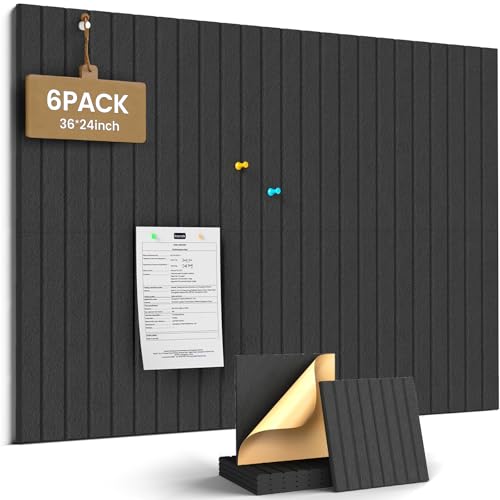 JBER Large Cork Board Alternative 36 x 24 - 6 Pack Self-Adhesive Felt Bulletin Board Tiles Pin Board Vision Board for Walls Office & Home Decor(Black)