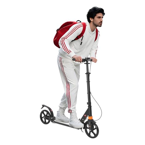 Patinete plegable para niños con freno de mano hasta 100 kg, patinete para adultos, altura ajustable con soportes, amortiguadores, guardabarros, reflectores (negro)