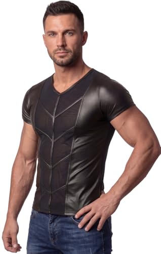 Latex ähnlcihes Herren Wetllook Shirt mit Mesh Einsätzen (mesh_02, XXL)