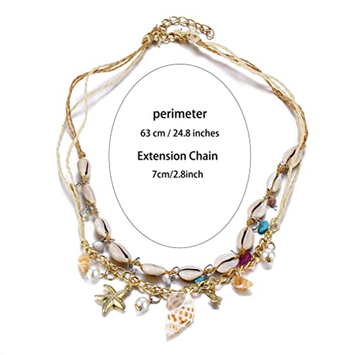 Starfish Shell Necklace Conch Starfish Faux Pearl Necklace Charm Women Bohemian Adjustable Seashell Necklace Mermaid Costume Jewelry For Women, Golden(24.8" Perimeter With 2.8” Extend Chain) #TOP4