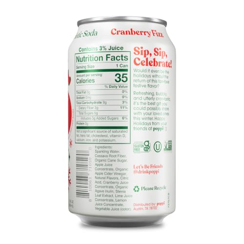 Poppi Prebiotic Soda, Cranberry Fizz, 12 Oz, 12 Pack | Prebiotic Soda, Sparkling Water & Fruit Juice, 5g Sugar - image 2