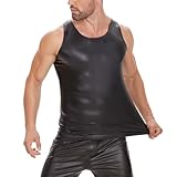 xokesy Men Sexy Leather Tank Top, Soft Matte, Plus Size, Male Black Shiny Vest
