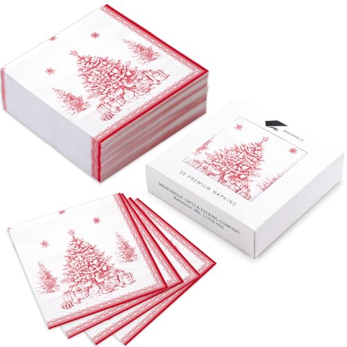 WRAPAHOLIC 50Pcs Christmas Paper Napkins - Toile Watercolor Xmas Tree 3-Ply Disposable Luncheon Napkin for Christmas Party Supplies Tableware, Xmas Holiday - 6. 5 x 6.5 In – Image 3