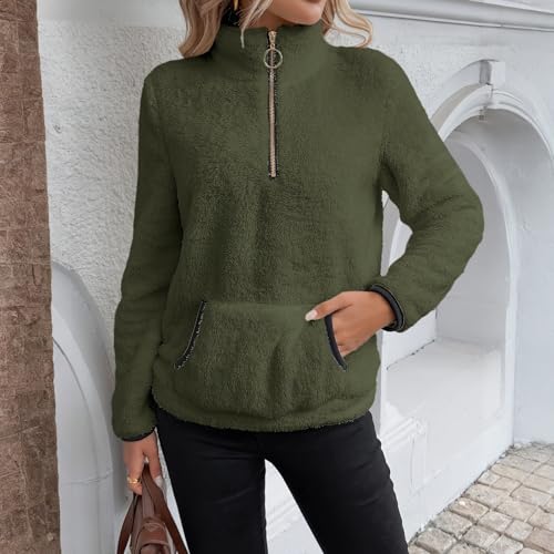 Green Sweatshirt for Women Oversized Half Quarter Zip Fleece Pullover - image 5
