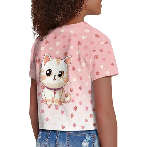 Image of Girls Summer Crop Top Outfits Short Sleeve T Shirts Kids Cute Clothes Tees Blouse