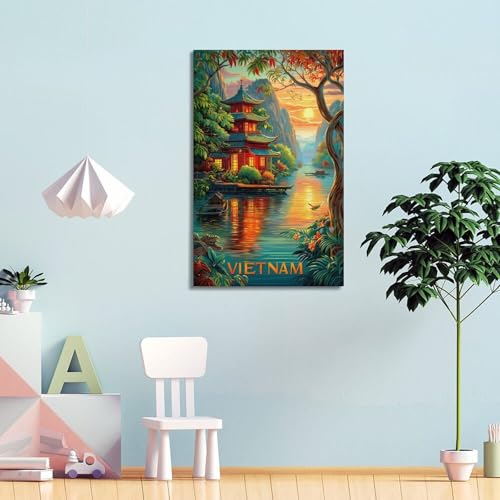 Poster Vietnam Pagode toile 60x90 cm décoration murale de chambre style cadre - 4