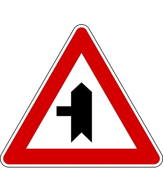 CARTELLO IN LAMIERA SCATOLATA TRIANGOLO lato 90cm - intersezione a T con diritto di precedenza - SEGNALE CATARIFRAGENTE CLASSE 1 O 2 (a nido d'ape) (CARTELLO CLASSE 1)