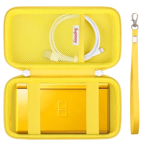 Image of Supmay Hard Carrying Case Compatible with Nintendo DS Lite NDSL, Gameboy Advance Games Storage Holder Travel Bag with Mesh Pocket for USB Charging Cable, Stylus, Earphones, Game Cartridge, Yellow
