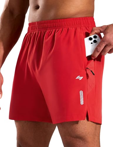 MIER Men's 5 Inch Inseam Running Shorts with Zipper Pockets Quick Dry Athletic Gym Workout No Liner Shorts, Lightweight