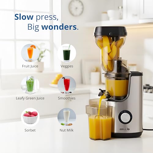 Image of iBELL Cold Press Juicer for Home, 300W Slow Juicer with Quiet Motor & High Juice Extraction, All-in-1 Fruit & Vegetable Juicer, Easy to Clean, Compact Design, 10-Year Warranty